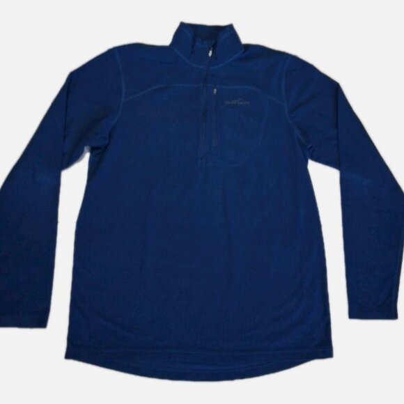 Eddie Bauer Pullover Sweatshirt Mens Sz TL Blue Green 1/4 Zip Pockets Fleece - Picture 1 of 9
